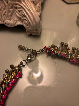 Collar Cordon Raso Abalorios Dorado Multicolor