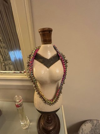 Collar Cordon Raso Abalorios Dorado Multicolor