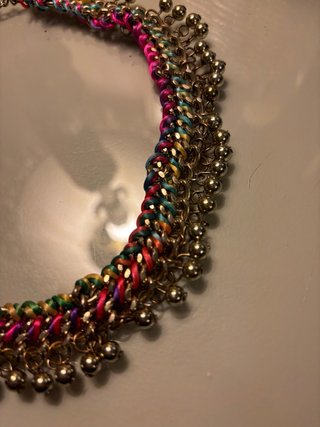 Collar Cordon Raso Abalorios Dorado Multicolor