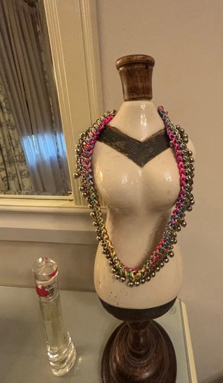 Collar Cordon Raso Abalorios Dorado Multicolor