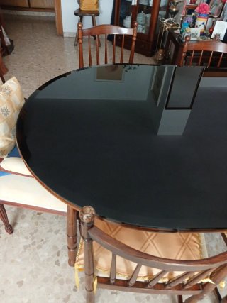 Cristal ahumado viselado para mesa de comedor oval
