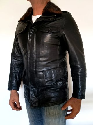Chaqueta cuero auténtico cuello forrado S Medidas
