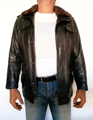 Chaqueta cuero auténtico cuello forrado S Medidas