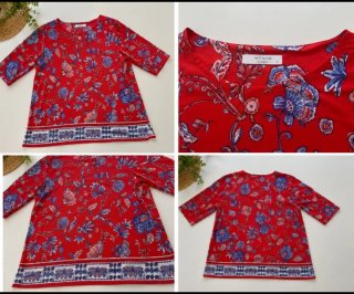 Blusa estampada roja manga 3/4 Talla L