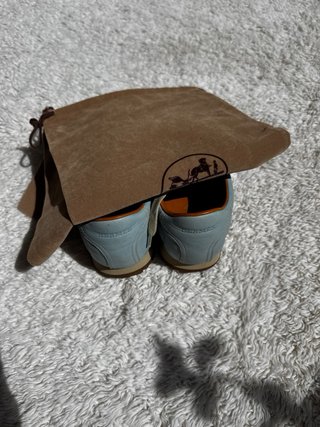 Hermès Quick Zapatillas Piel T.39,5 Azul/Marrón