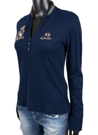 La Martina Maglia Polo Donna Blu Ricamata Taglia S
