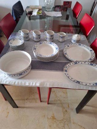Vajilla Porcelana 6 Comensales Azul/Blanco