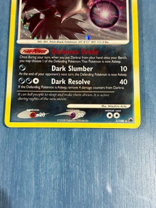Carta pokémon: Darkrai 3/100 inglés con swirl