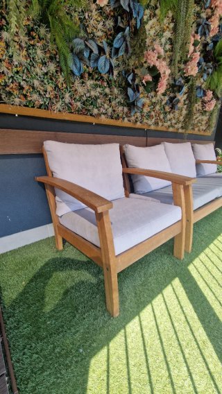 Conjunto estructuras de madera sofa + 2 sillones