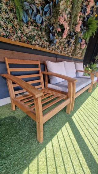 Conjunto estructuras de madera sofa + 2 sillones