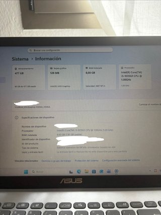 Portátil Asus i5 1035G1 8GB RAM 500GB storage