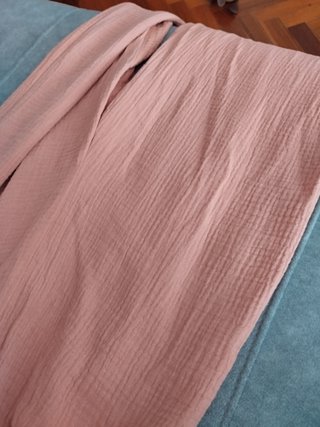 Pantalón ancho 100% algodón rosa L cintura alta