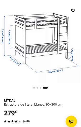 Litera Ikea MYDAL, regalo 1 colchón