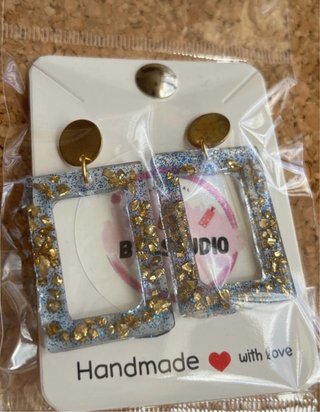 Pendientes Resina Artesanales Azul y Dorado