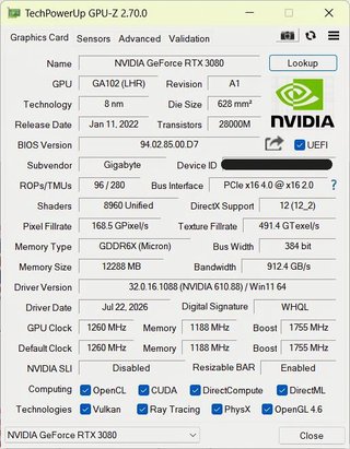Gigabyte RTX 3080 12GB Tarjeta Gráfica