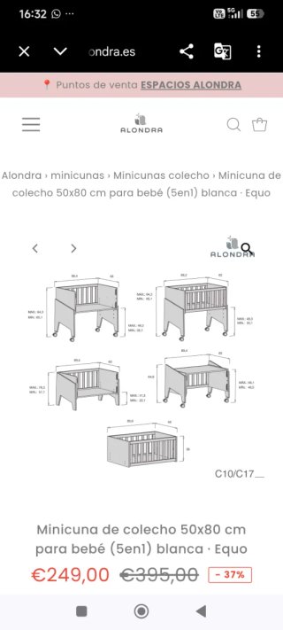Minicuna colecho Alondra 50x80 cm