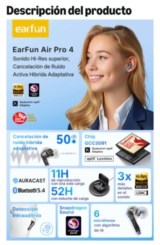 Auriculares EarFun Air Pro 4 Negros