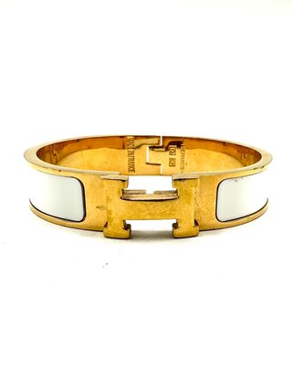 Pulsera Hermes H Dorada Blanca