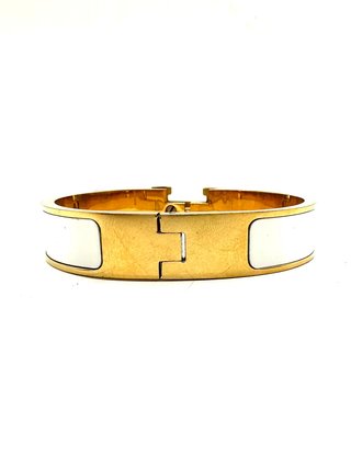 Pulsera Hermes H Dorada Blanca