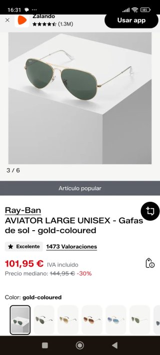 Gafas de sol Ray-Ban Aviator Doradas Verdes