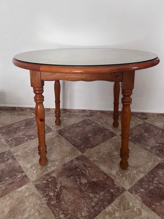 Mesa de camilla redonda madera y cristal