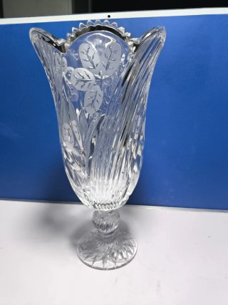 Jarrón cristal tallado floral irena polonia