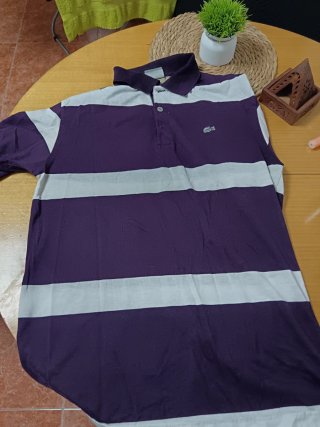 Polo Lacoste Talla S Rayas Morado/Blanco