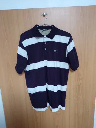 Polo Lacoste Talla S Rayas Morado/Blanco