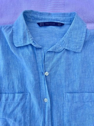 Camisa ZARA azul cielo algodón y lino Talla XS