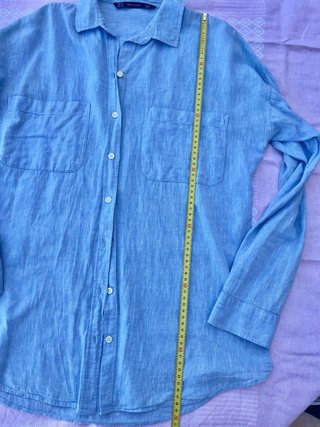 Camisa ZARA azul cielo algodón y lino Talla XS