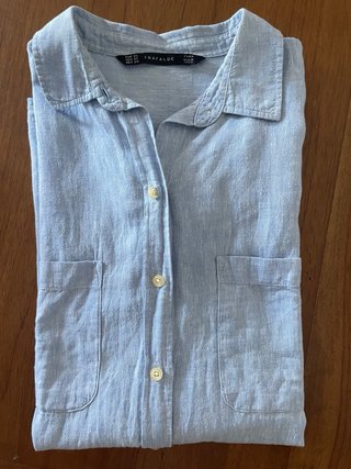 Camisa ZARA azul cielo algodón y lino Talla XS