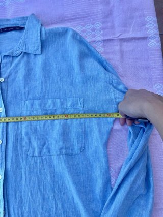 Camisa ZARA azul cielo algodón y lino Talla XS
