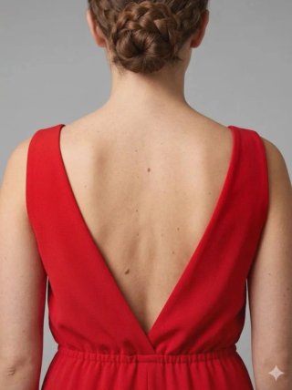 Tuta elegante rossa con scollatura sulla schiena