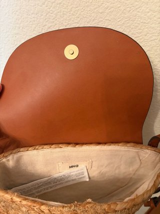 Bolso de rafia y piel camel