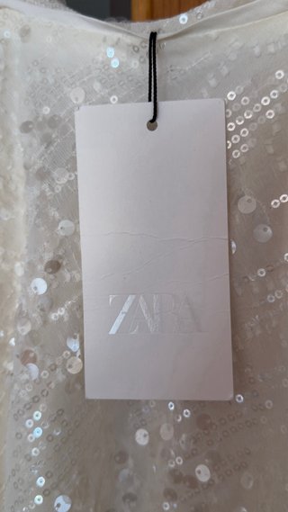 Vestido ZARA blanco lentejuelas Talla M