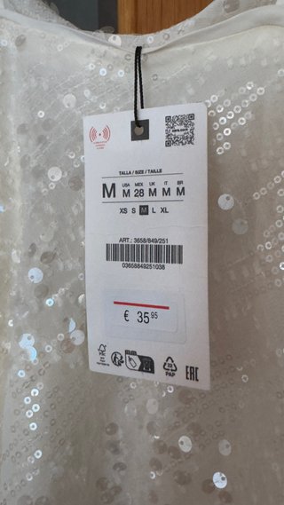 Vestido ZARA blanco lentejuelas Talla M
