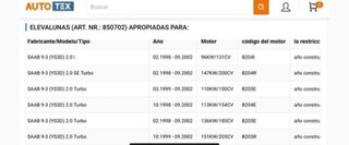 Elevalunas Trasero Izdo Saab 1A2A Serie 850702
