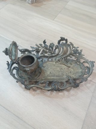 Tintero antiguo de escritorio bronce