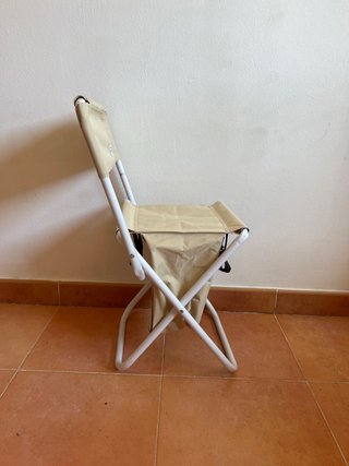Taburete plegable camping con bolsa beige