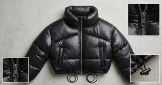 Chaqueta plumífero corto negro brillante