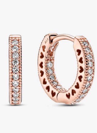 Orecchini Pandora a cerchio oro rosa con cuori
