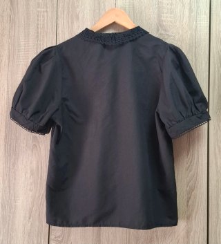 Blusa Negra Shein Manga Globo cuello encaje L