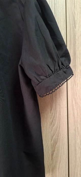 Blusa Negra Shein Manga Globo cuello encaje L