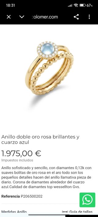 Anillo oro rosa, diamantes y cuarzo azul
