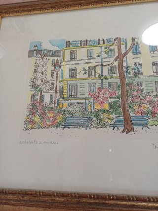Quadro con cornice dorata, colorato a mano