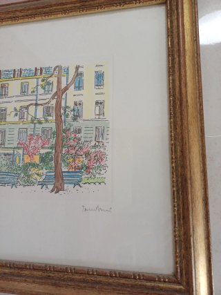 Quadro con cornice dorata, colorato a mano
