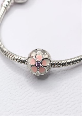 Clips Plata Ley Flor Dalia Rosa