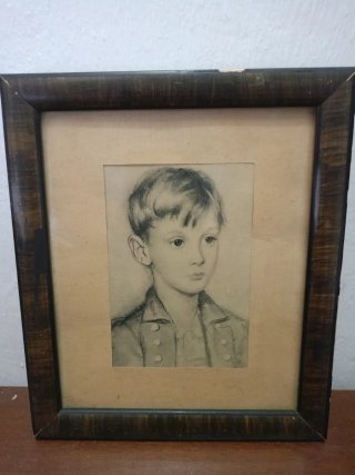 Cuadro Retrato Niño Papel Marco Madera