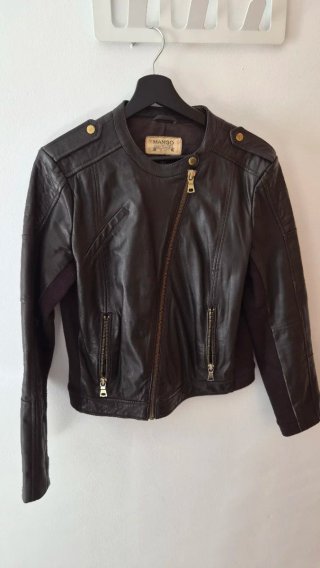 Chaqueta de piel Mango marrón talla L