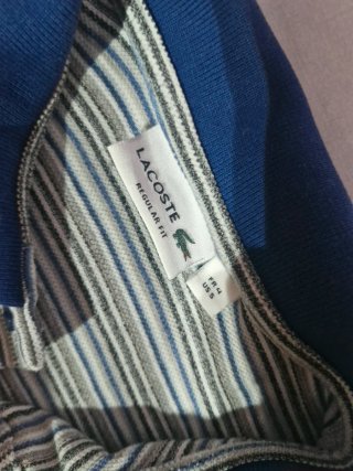 Polo Lacoste Rayas Azul y Gris Talla M
